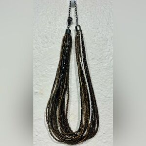 Vintage Brown, Black, Gold and White Multi Strand Beaded Necklace